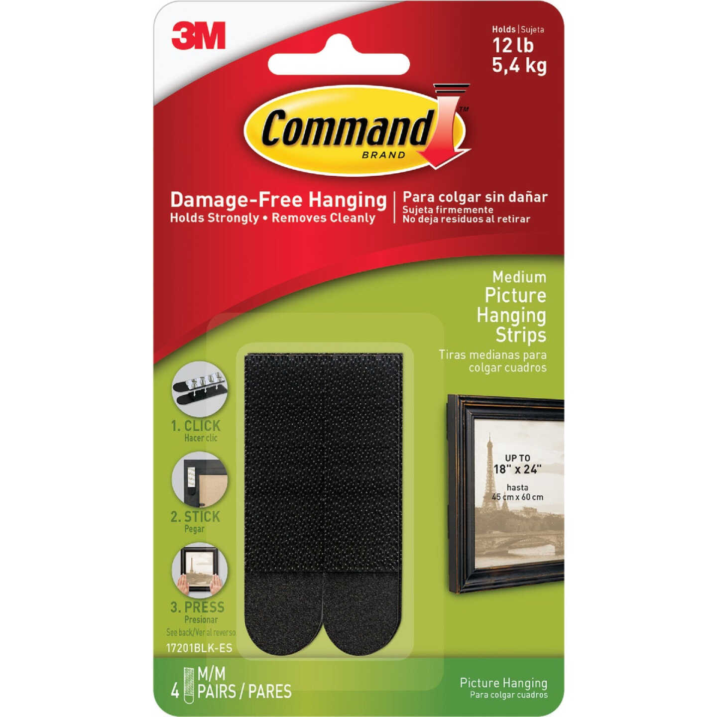 Command Medium Picture Hanging Strips, Black, 4 Sets of Strips